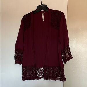 Burgundy Lace Trim Cardigan